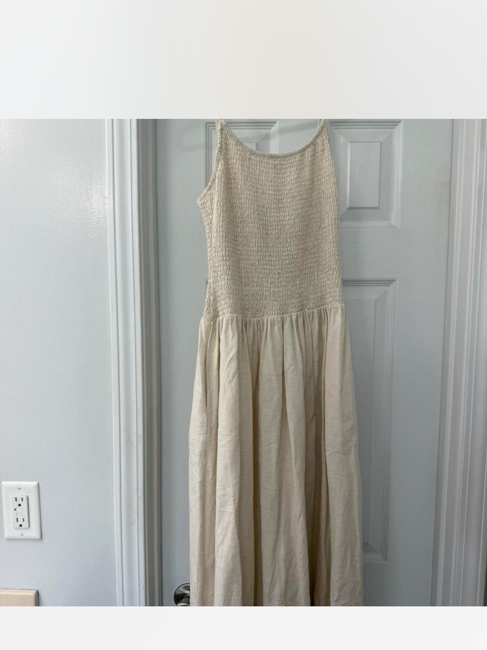 Neuflora Cream Smocked Bodice linen Dress